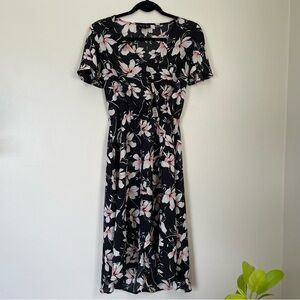 AUW Black Floral Flutter Sleeve Midi Dress | Size Small